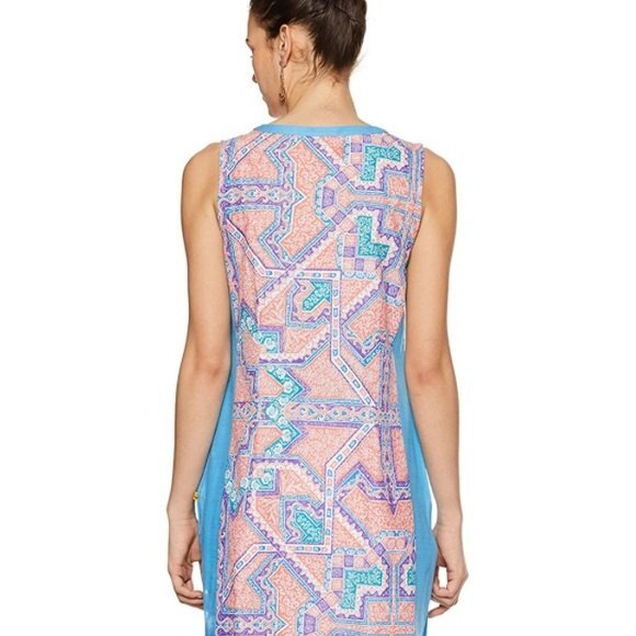 Aurelia XXL Kurta Sleeveless Pink Blue Pattern Indian Attire 100% Cotton - Picture 2 of 13